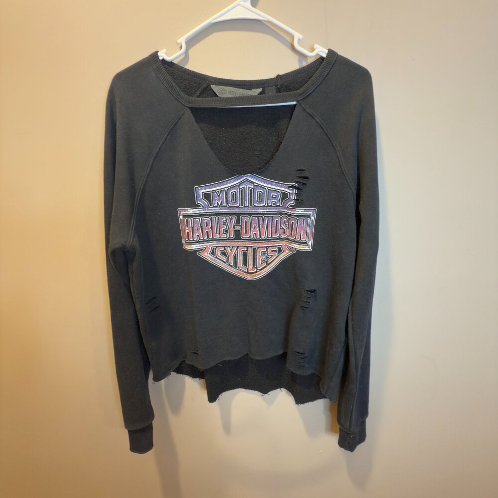 Womens Harley-Davidson Crop distressed (Black) L
